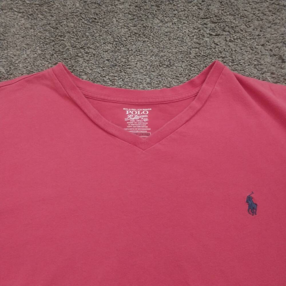 Polo Ralph Lauren TShirt Mens Size XXL Coral VNeck Polo Logo Short Sleeves Prepp